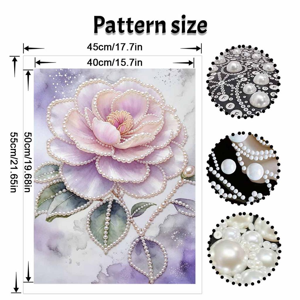 DIY Frameless Pearl Art Painting Kit Elegant Purple Flower Bloom 3D Bead Canvas Handmade Craft for Adults Wall Decoration Gift
