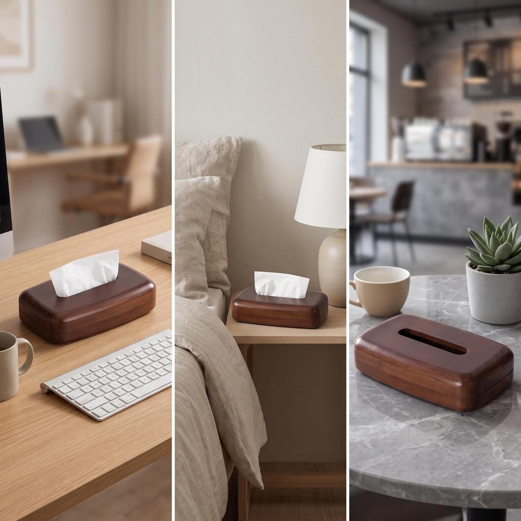 Wooden Tissue Box Easy To Refill Tabletop Rustic for Desk