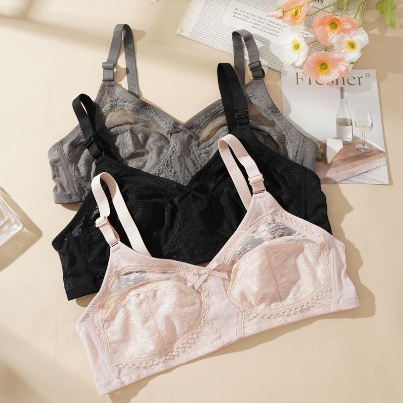 Women's Ultra-thin Sexy Lace Full Cup Wire-free Bra Gathered Breathable Transparent Underwear Plus Size
