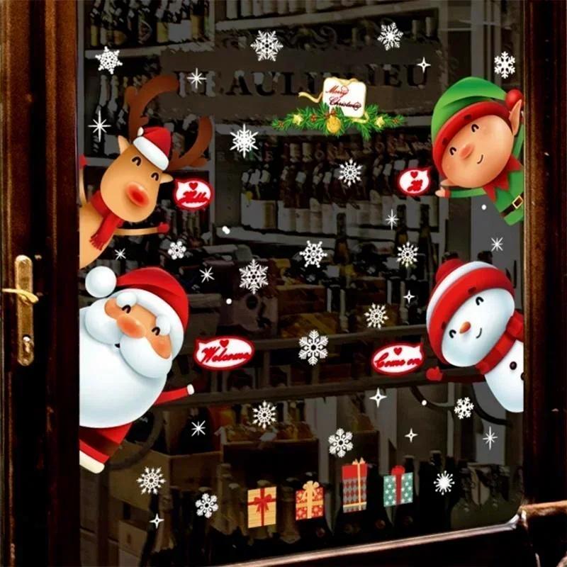 New Christmas Style Wall Sticker Claus Shop Window Children's Room Door Glass Scene Layout Sticker Wall Sticker Party Decor