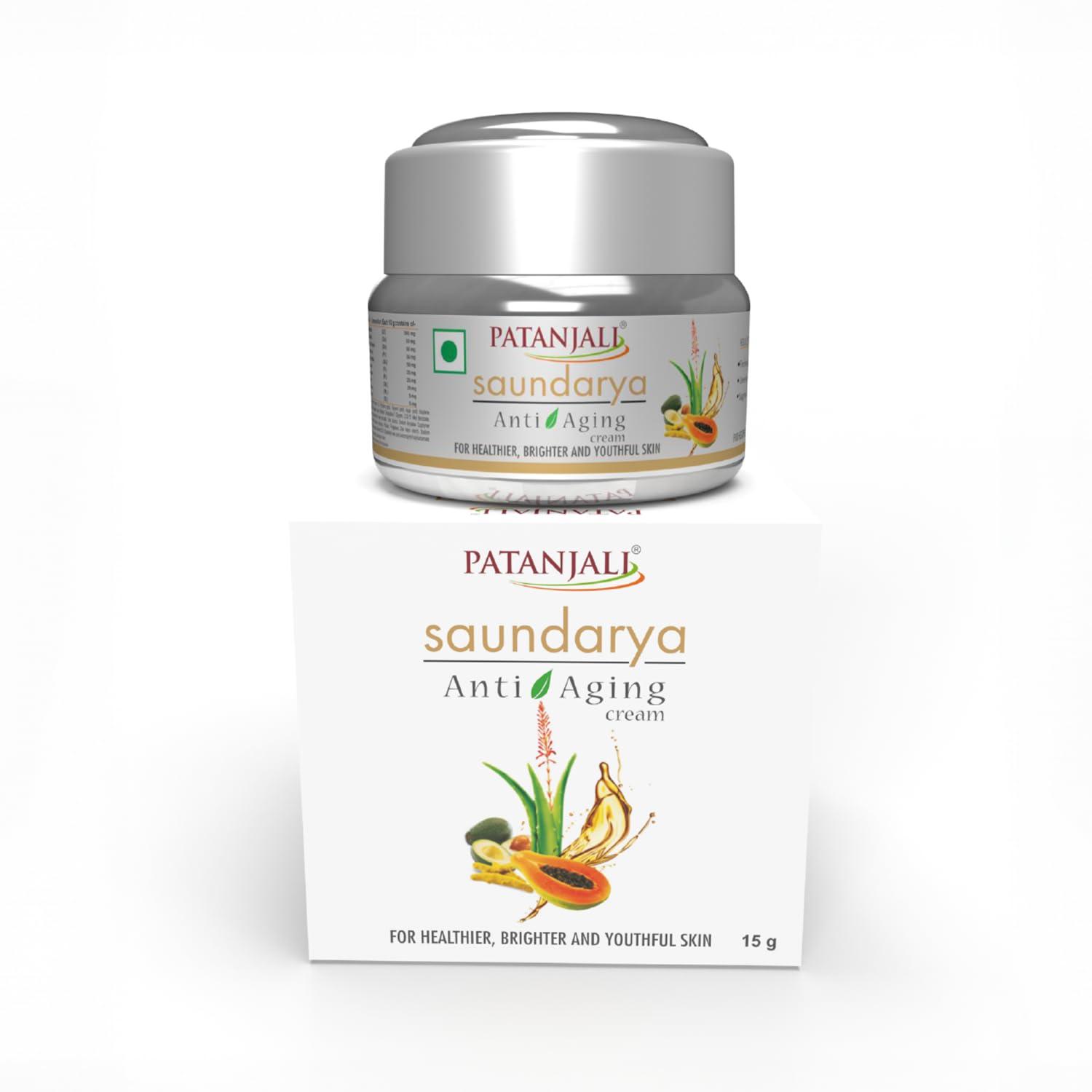 

Patanjali Saundarya Anti-Aging Cream 15g Pack Of 1, Natural Face Moisturizer For Smoother, Brighter, Youthful Skin