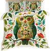 Owl Duvet Cover Single Size, Cartoon Funny Owl Bedding Set, Watercolor Floral Comforter Cover with Zipper Ties and Pillowcases