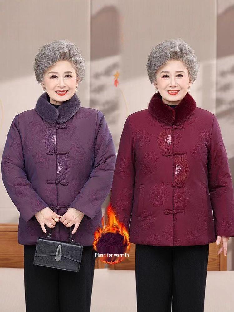Stylish Velvet-Lined Winter Jacket for Elderly Women
