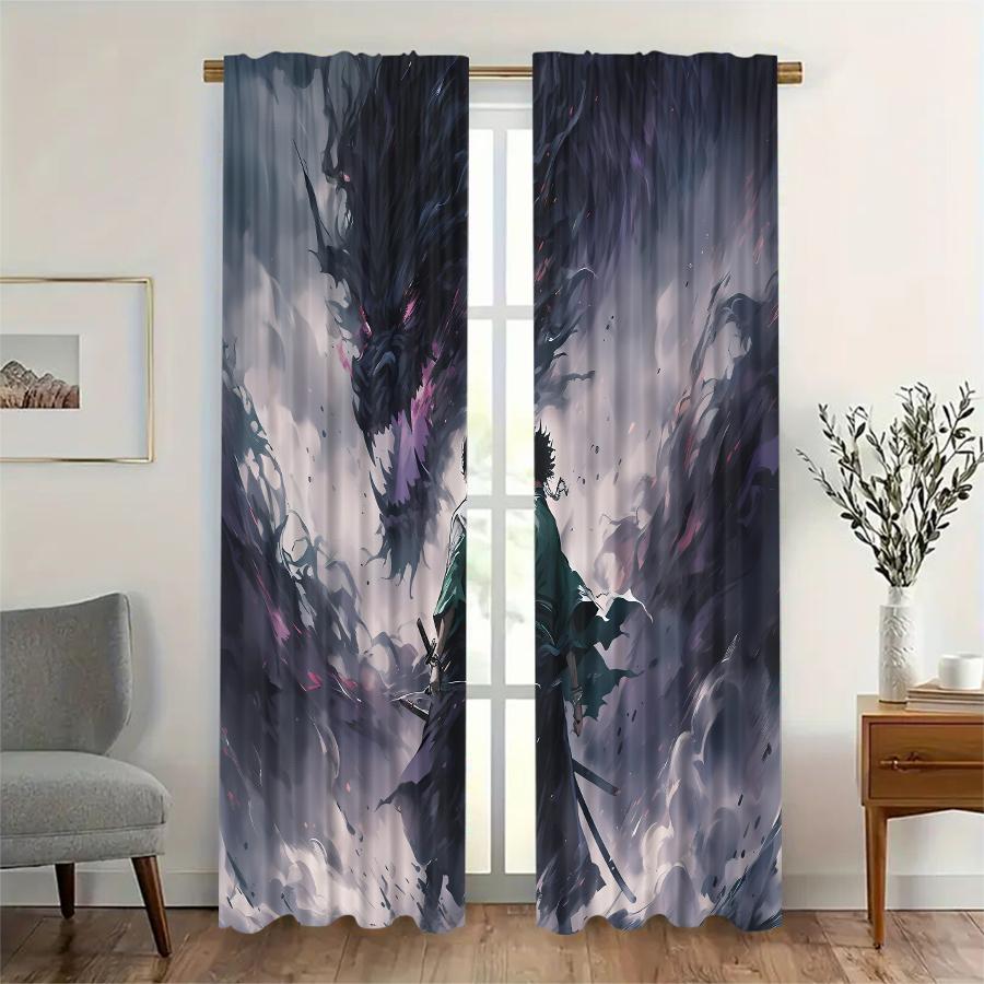2pcs- Sword Saint and Evil Dragon Polyester Curtains, Pole bag curtains 42*84, Bedroom, living room, home room decoration