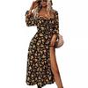 QICED Autumn Winter Printed Long Sleeve Backless Bohemian Dress Woman