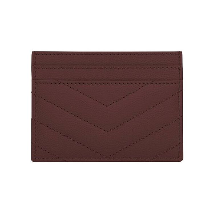 Saint Laurent Ysl Monogram Gold Logo Grainy Embossed Quilted Leather Card Holder Women card holder Dark-Red 423291-BOW01-6475