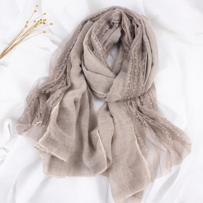 Vreovor Korean Lace Patchwork Scarf Women'S Linen Versatile Styles Thin And Long Winter Solid Color Silk Shawl