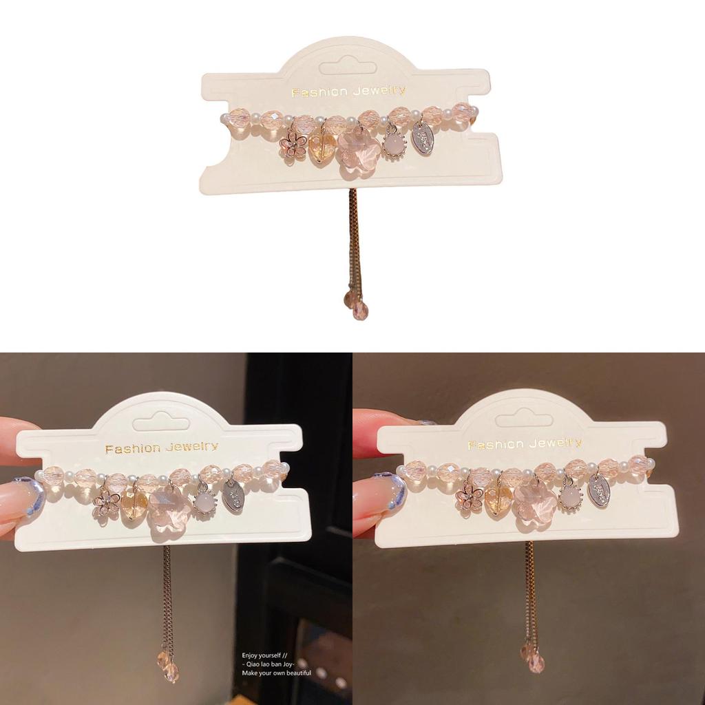 Light Luxury Zircon Artificial Pearl Flower Heart Pendant Bracelet For Women Gift