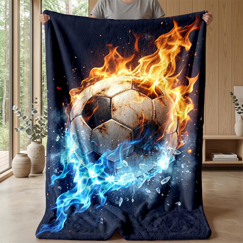 Flaming Soccer Ball 1 Theme Blanket Lightweight Warm Flannel Blanket Decorative Throw Blanket for Home Decoration