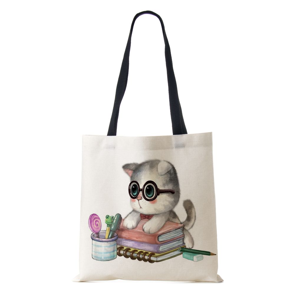 

Женская сумка через плечо с собакой и кошкой, холщовая повседневная сумка для путешествий, 2022, винтажная большая вместительная сумка с эко-принтом, большая вместительная сумка для книг