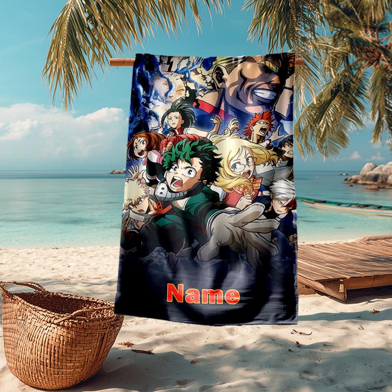 Custom Name Ultra-Soft Beach Towel with My Hero Academia Theme,Ideal for Pool - Camping, Diving - Perfect Travel Essential, Vibrant Beach Towel.