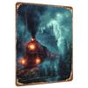 Hogwarts Express Metal Wall Art Magic Castle Stormy Night Scene Decorative Painting Living Room Study Wall Hanging