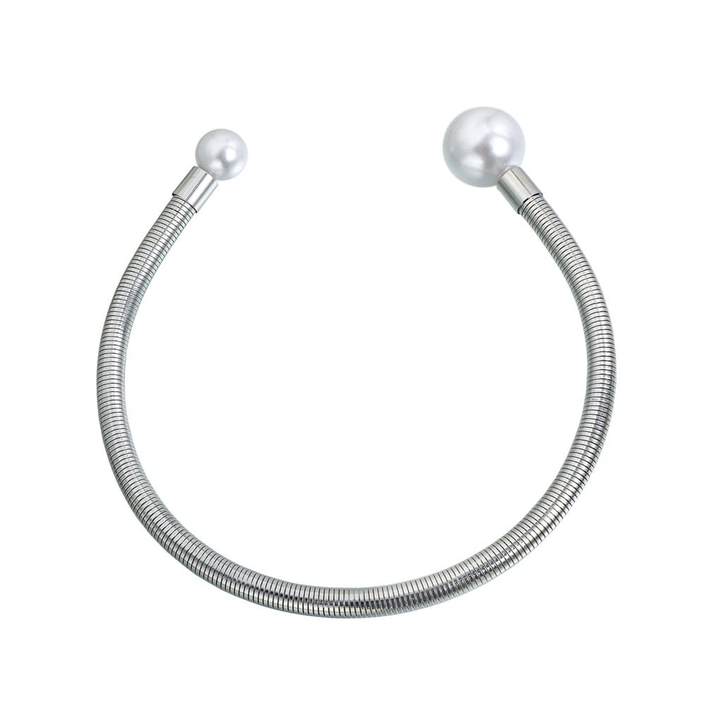 Winylowy Choker z Łańcuszka Kości Węża z Perłami, Przesadny Podwójny Perłowy Design Luksusowy Choker