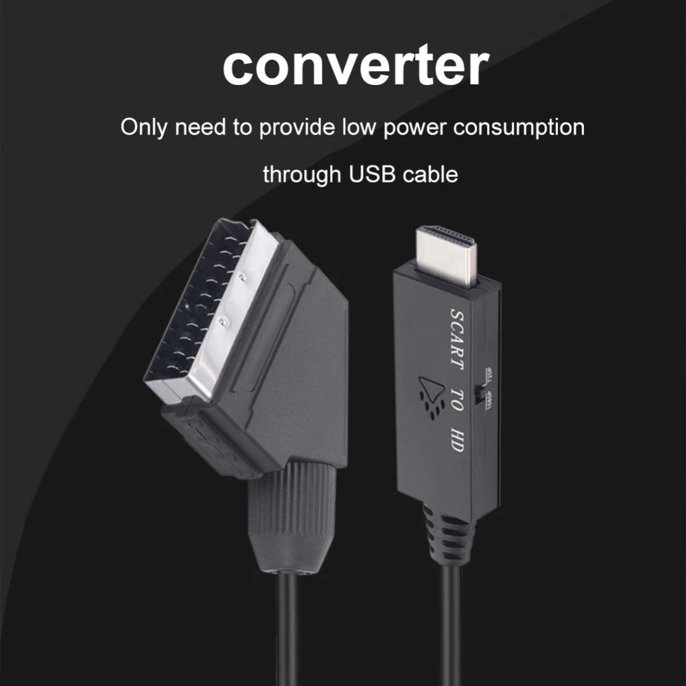SCART To HDMI-compatible Converter Cable Video Audio Converter Adapter Scart in HDM Out Suport 720P/1080P Switch for HDTV DVD
