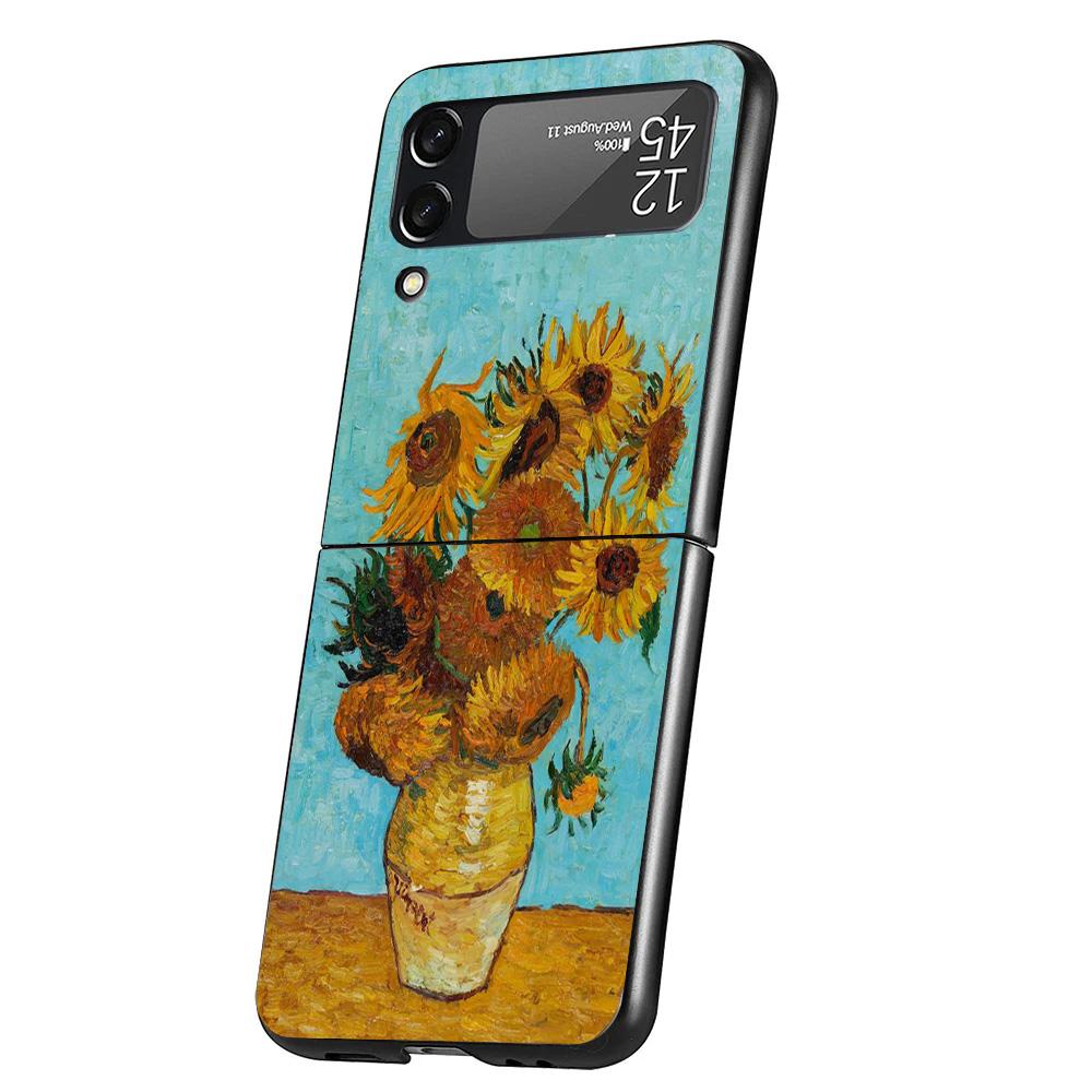 Van Gogh Oil Art Painting Cover Phone Case For Samsung Galaxy Z Flip 7 6 5 4 3 5G Flip7 Flip6 Flip5 Flip4 Flip3 Black Fundas She