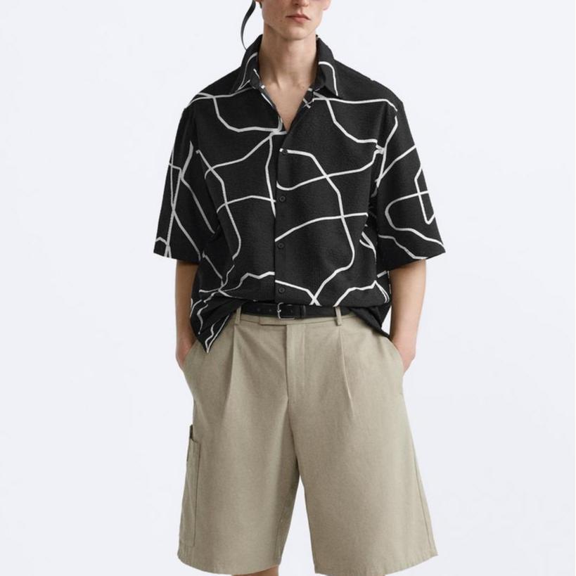 Zara Loose Fit Printed Comfortable Simple Short Sleeve Shirt Men Shirts Multicolor 7380571-021