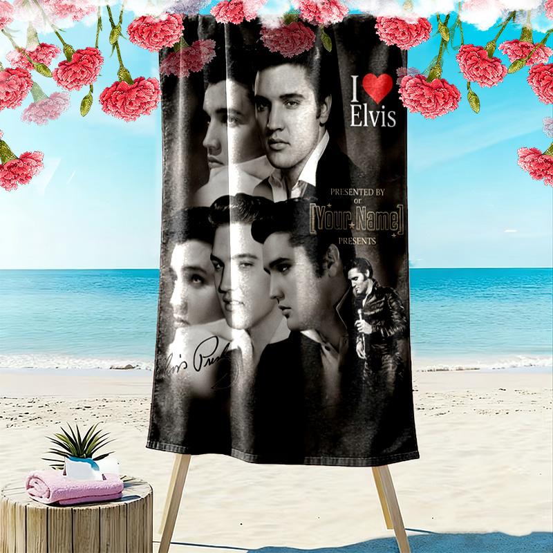 Name Custom Elvis Poster Print Beach Towel, Large Soft Quick Dry Towel for Beach Camping Swimming