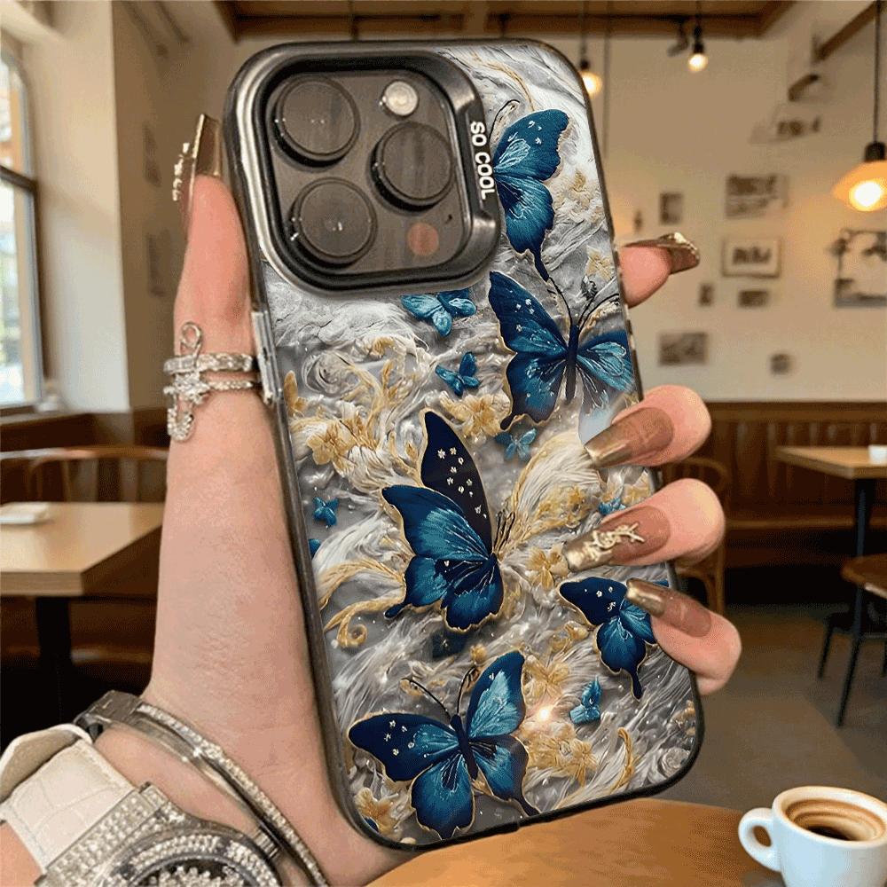 Blue Butterflies with Gold Accents Hard Phone Case for Xiaomi Redmi Note 15 14 13 12 11 Pro Plus Shockproof Protective Cover