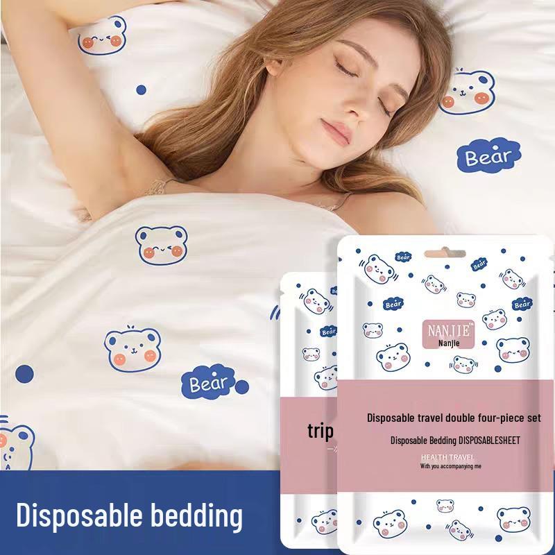 Tragbares Doppel-Hotel-Einweg-Bettwäsche-Set – Verdicktes, schmutzabweisendes Reise-Bettlaken & Bettbezug