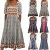 Women‘s Round Neck Short Sleeve A-Line Maxi Dress Floral Print Loose Casual Gown