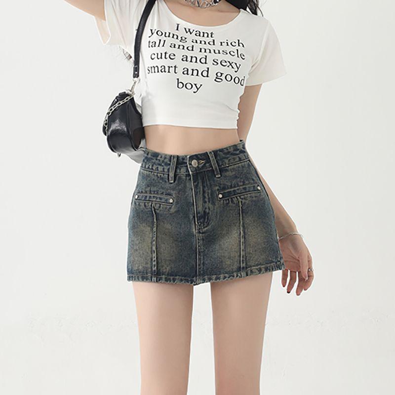 Korean Style High-Waist A-Line Denim Mini Skirt for Women - Spring/Summer Bodycon Skirt