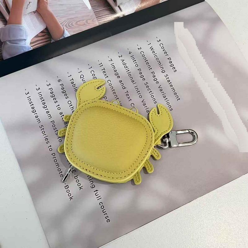 2025 New Leather Pendant Head Layer Leather Mini Earphone Bag Crab Pendant Wallet Cross Border
