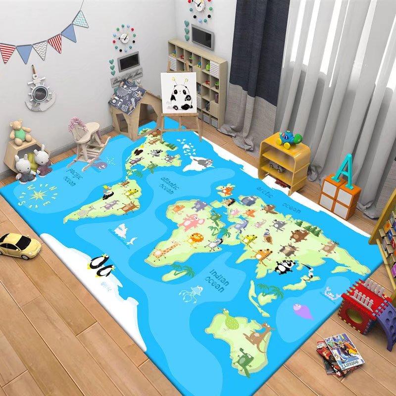 Children's Navigation Map Pattern Carpet Baby Game Crawling Rugs for Living Room Children's Room Decorative Anti Slip Floor Mats