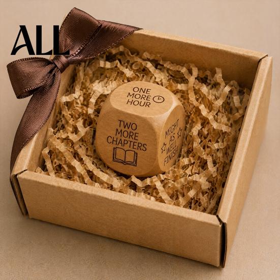 Book Club Reading Incentive Wooden Decision Dice, 6-Sided Wood Engraved Quotes Prompt, Natural Bookish Daily Habit Tool Charm, Fun Companion
