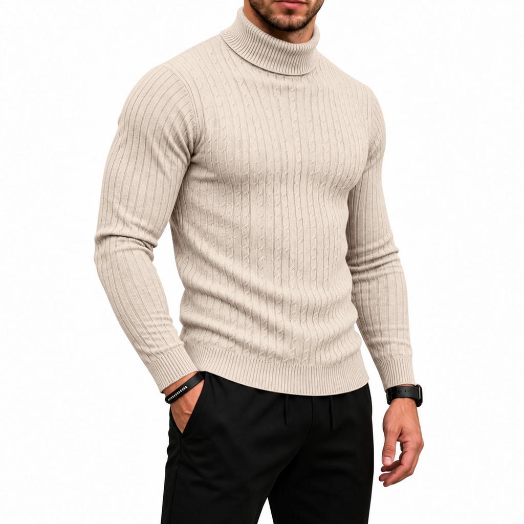 Men's Cable Knit Turtleneck Sweater Long Sleeve Warm Pullover for Fall Winter