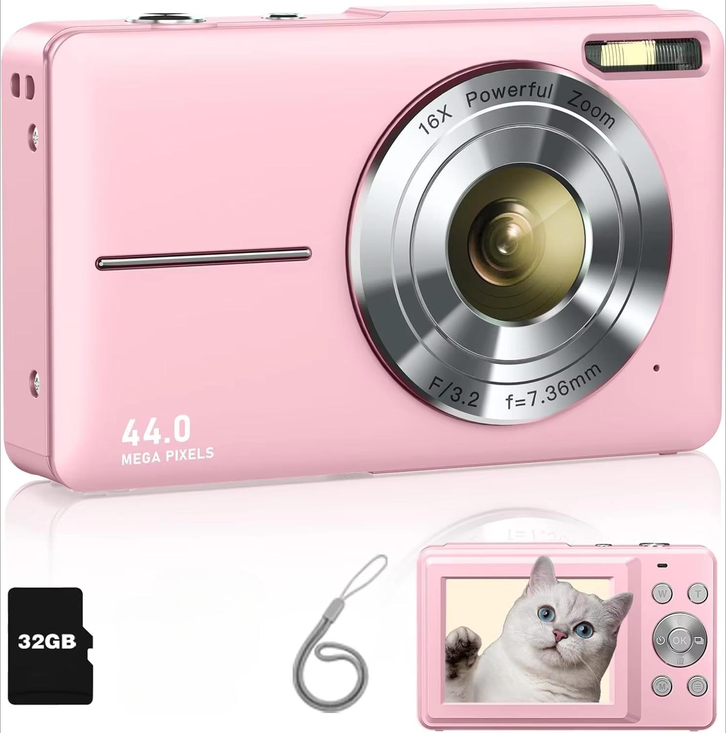 

Digital Camera, FHD 1080P Camera with 32GB Card, 1 Batteries, 16X Zoom Anti Shake, Girl Boy(Pink) Visit the Lecran Store