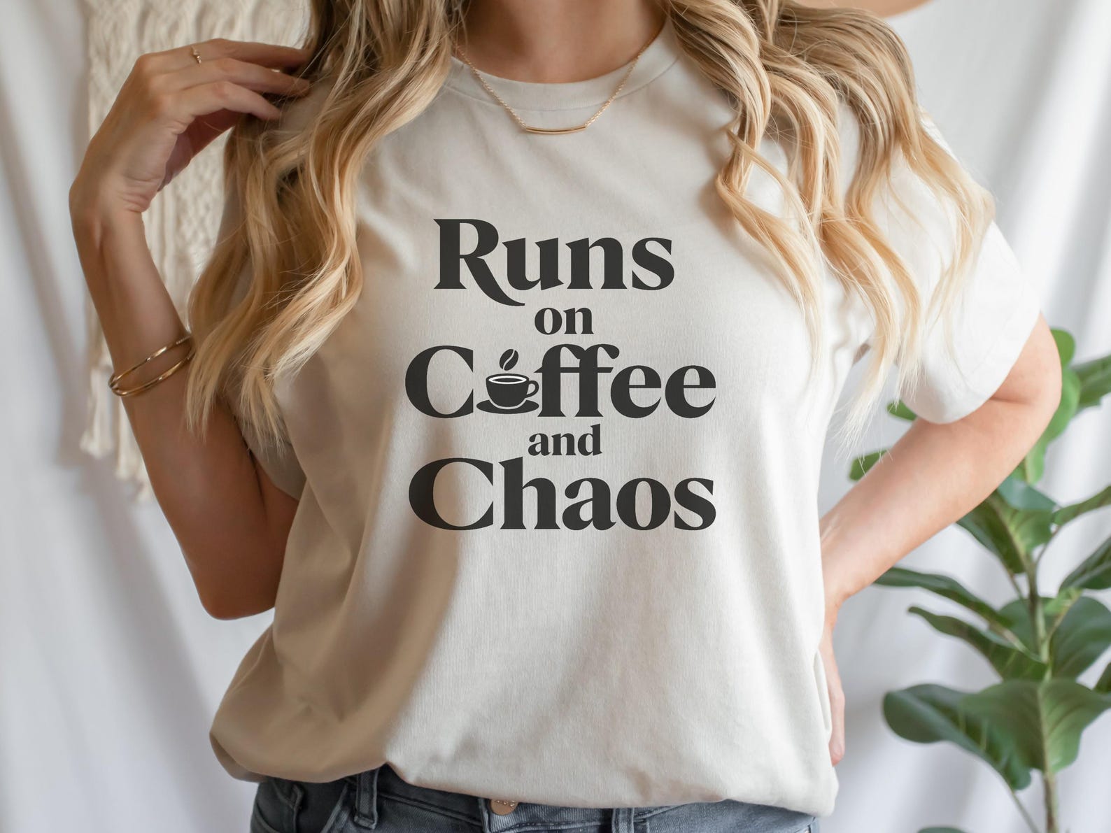 Runs on Coffee and Chaos T-Shirt | Funny Coffee Quote Tee XL