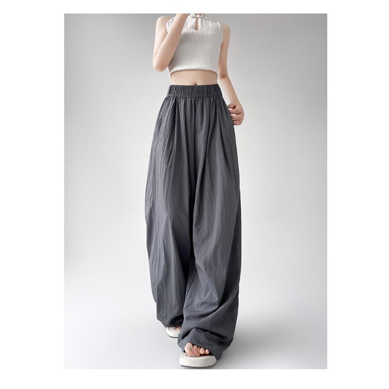 Spring Autumn Women Loose Wide Leg Pants New Thin Elastic High Waist Casual Drape Casual Long Pants Solid Color Fashion Elegant Simple Trousers 2396