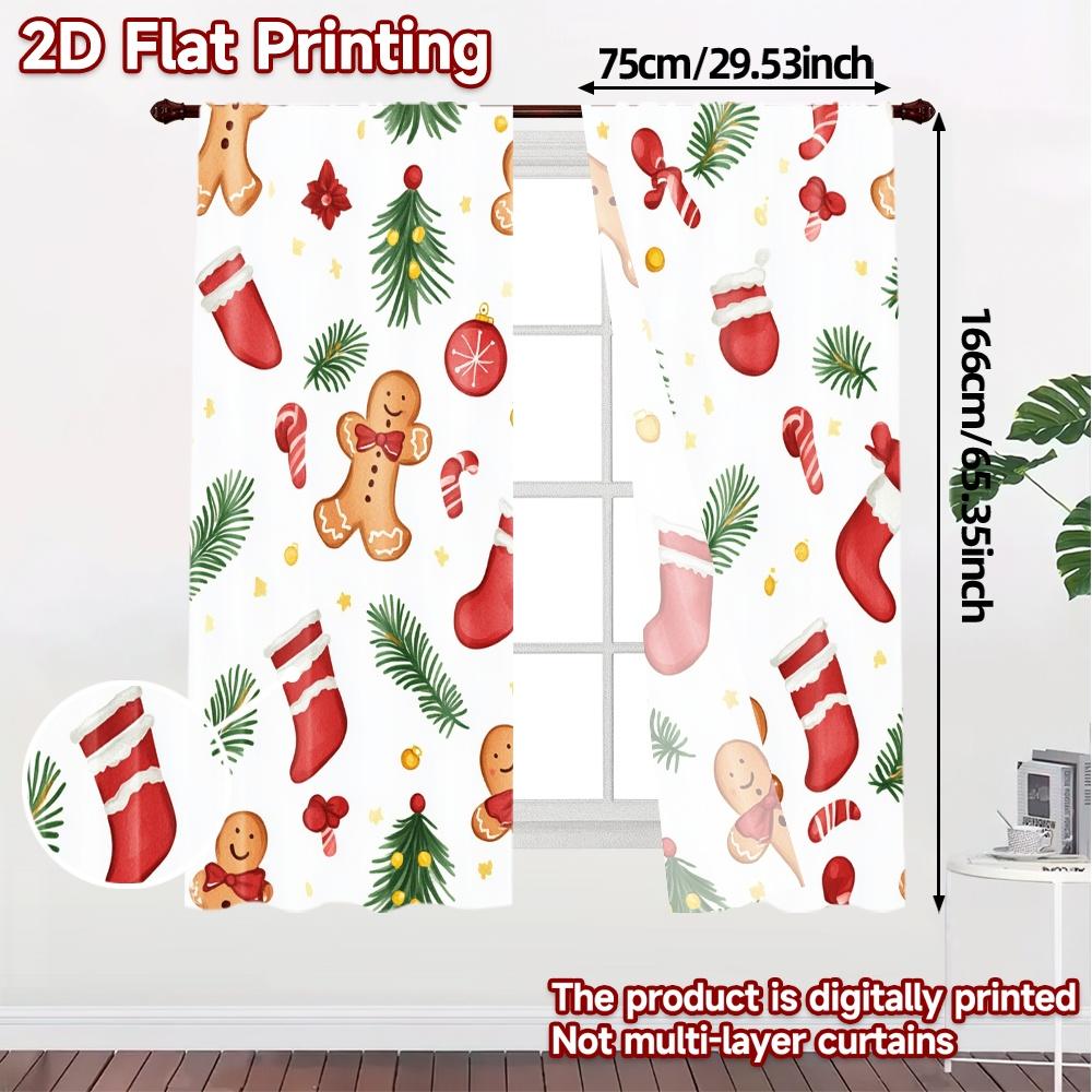 2pcs,Curtains Christmas Cookie Tree Stocking garland (3) Modern Curtains&Drapes Versatile Polyester Curtains All Seasons Use for
