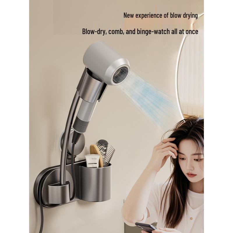 Suction Cup Hair Dryer Wall Mount & Cord Organizer