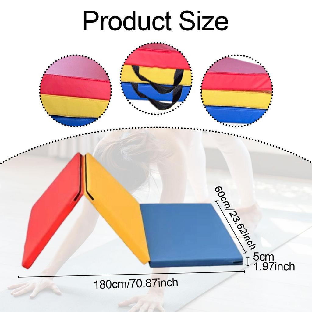 Exercise Mat with Carrying Handles, , Easy to Store, Lightweight, Foldable Mat, Gymnastics for