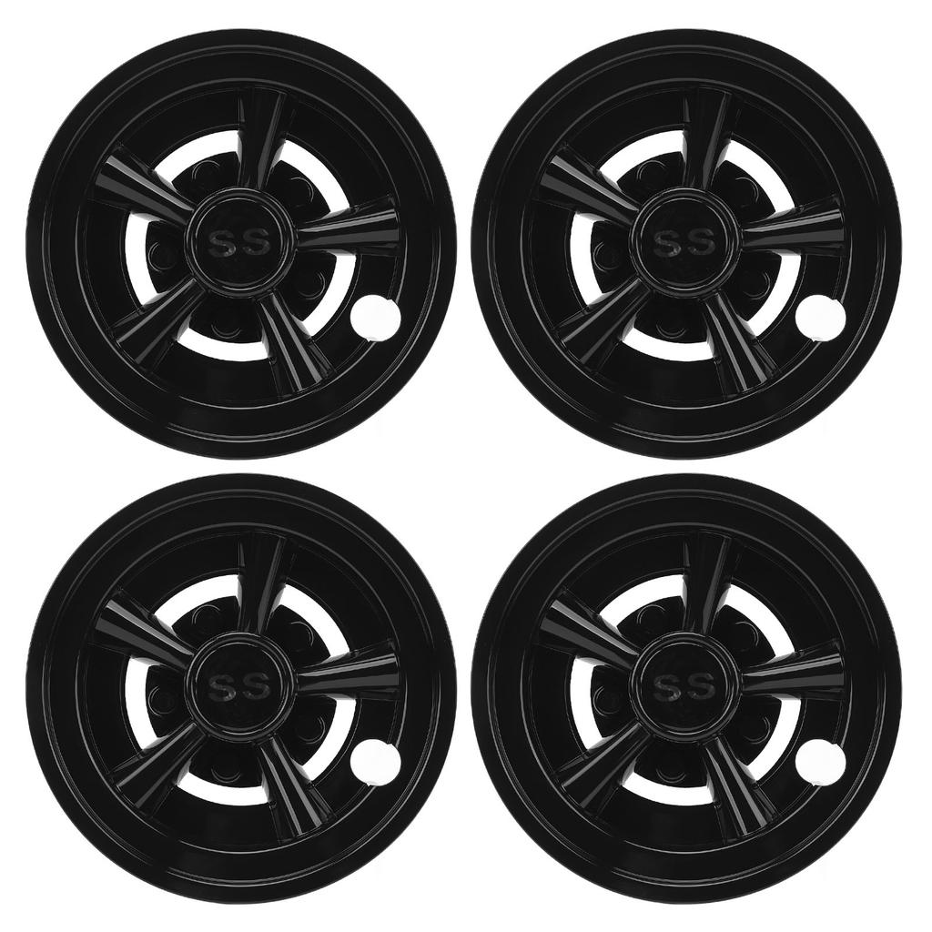 4Pcs Golf Cart Wheel Hub Cap 8 Inches Glossy Black Wind Resistance Reduction Wheel Hub Cover Replacement for E‑Z‑GO