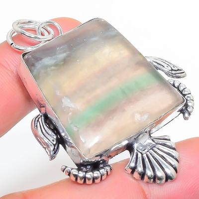 Natural Fluorite Gemstone Handmade 925 Sterling Silver Pendant 2.17" F6B46