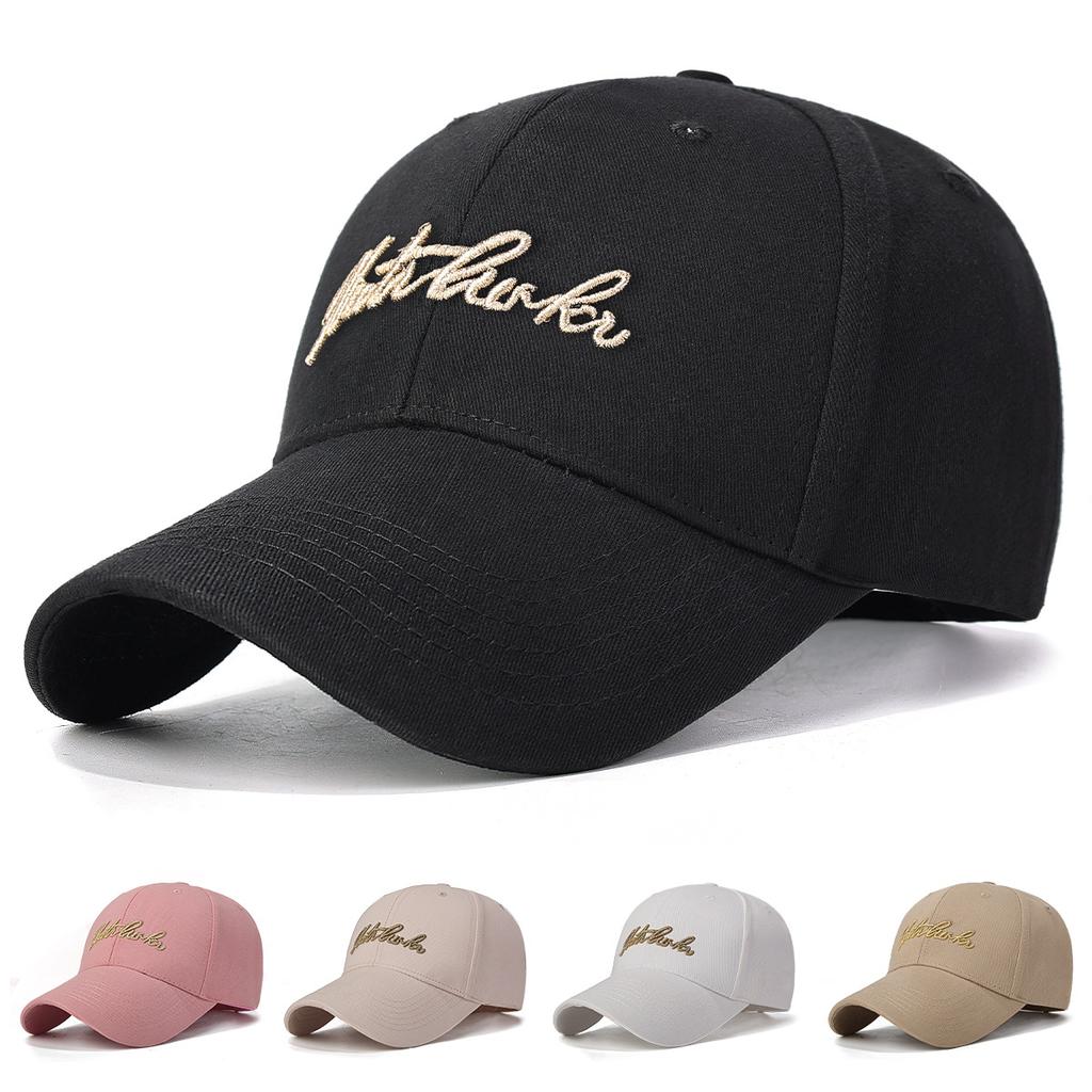 Korean-Style Retro Four-Season Washed Cotton Baseball Cap With Letter Embroidery, Unisex Hard-Top Simple Casual Dad Hat
