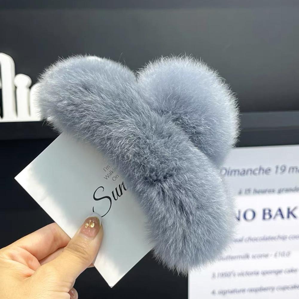 Pure Color Faux Fur Large Hair Clip Leopard Print Winter Hair Accessories Sweet Grasp Clip Girls
