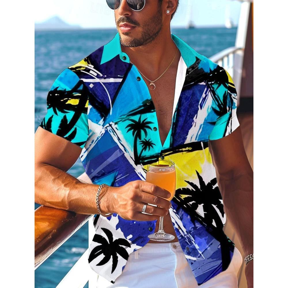 Pineapple Tropical Men's Shirt Summer Aloha Shirt Casual Holiday Summer Spring Turndown Short Sleeve Stretch Fabric Shirt
