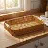 Hand Woven Rattan Tray Raised Rim with Handles Open Weave Table Item for Tabletop S
