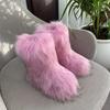 Fashion New Winter Fur Onepiece Raccoon Fur Female Snow Boots Fur Shoes Outdoor Mid Leg Boots