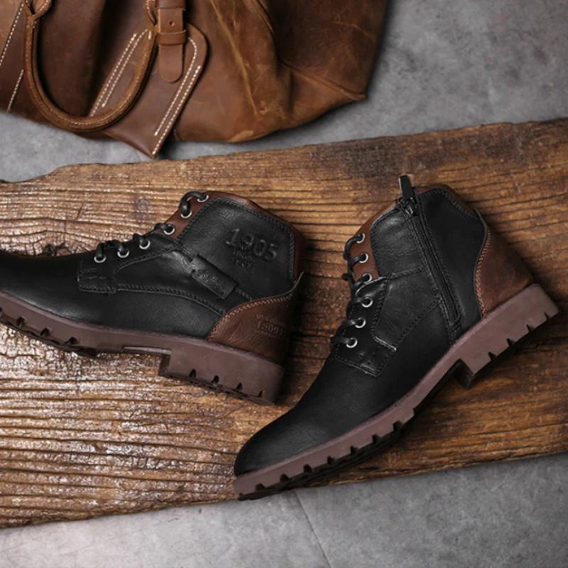 New Leather Men Ankle Boots Plus Size High Top Outdoor Work Footwear  Motorcy Clevintage Cowboy Boots Fashion Men's Casual Shoes