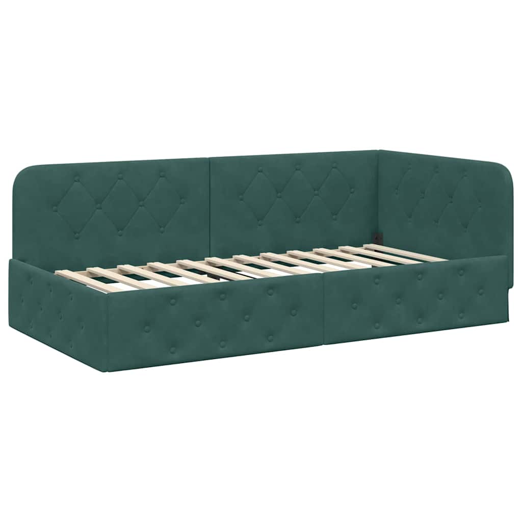 Corner Bed Frame Dark Green 90 X 190 Cm Velvet