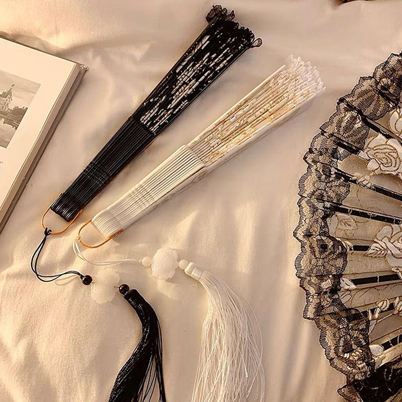 Lace Decorative Fans Folding Hand Fan Black White Dancing Fans Wedding Party Stage Performance Fan Gifts For Guest