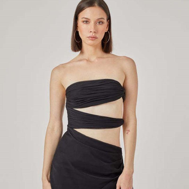 

Fashion Style Fashion Chest-Wrapped Versatile off-Shoulder Dignified Hollow Stylish Midriff Outfit Sexy Hip-Wrapped Dress Black L