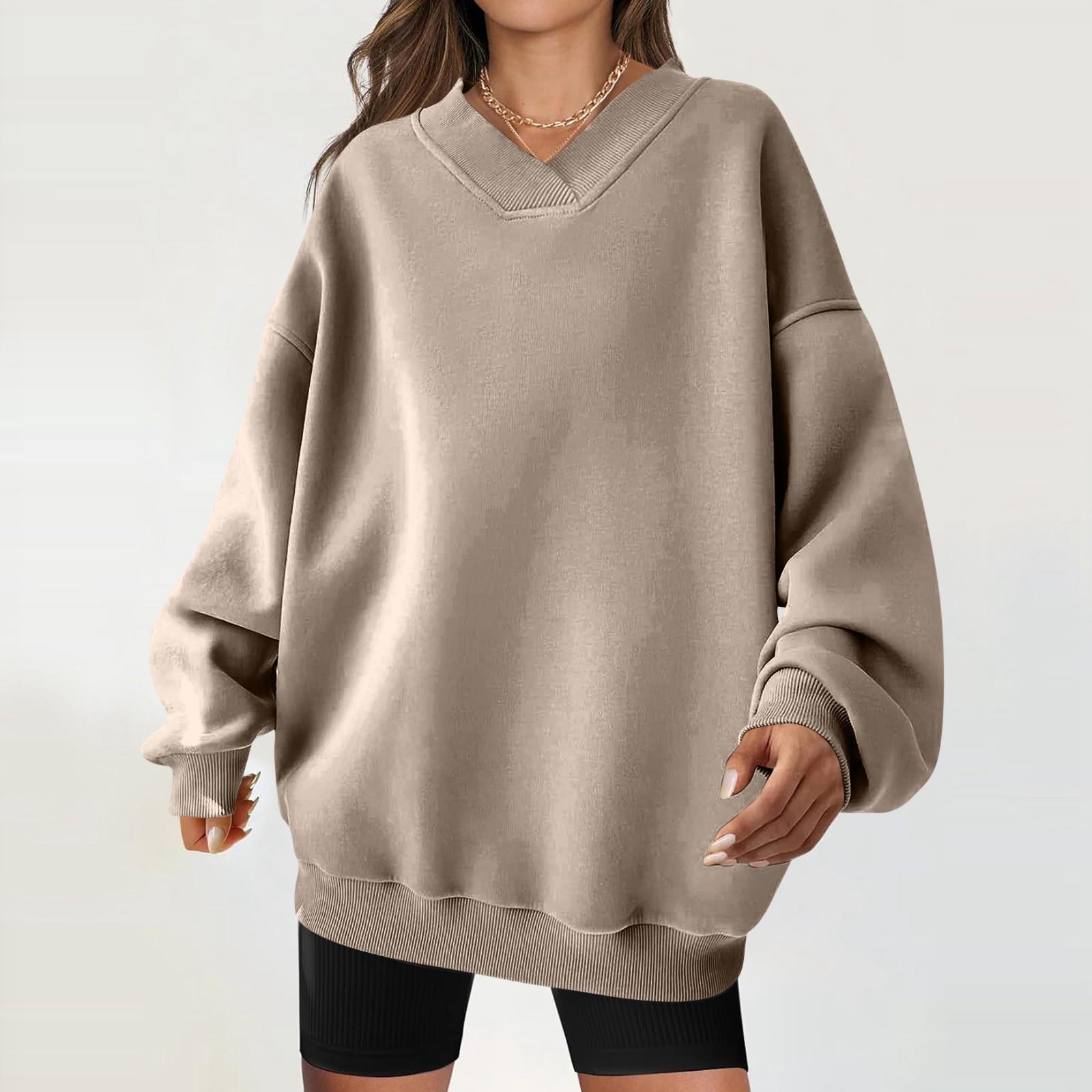 

Women s Casual Fashion Solid Color Long-sleeved Loose Round Neck Sweatshirt S хакі