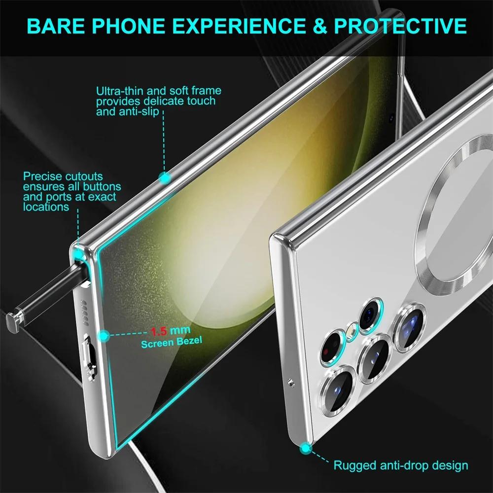 Luxury Transparent Plating Phone Case For Samsung S25 Ultra S24 Plus S23 S22 S21 FE S24 FE For Magsafe Magnetic Protection Cover