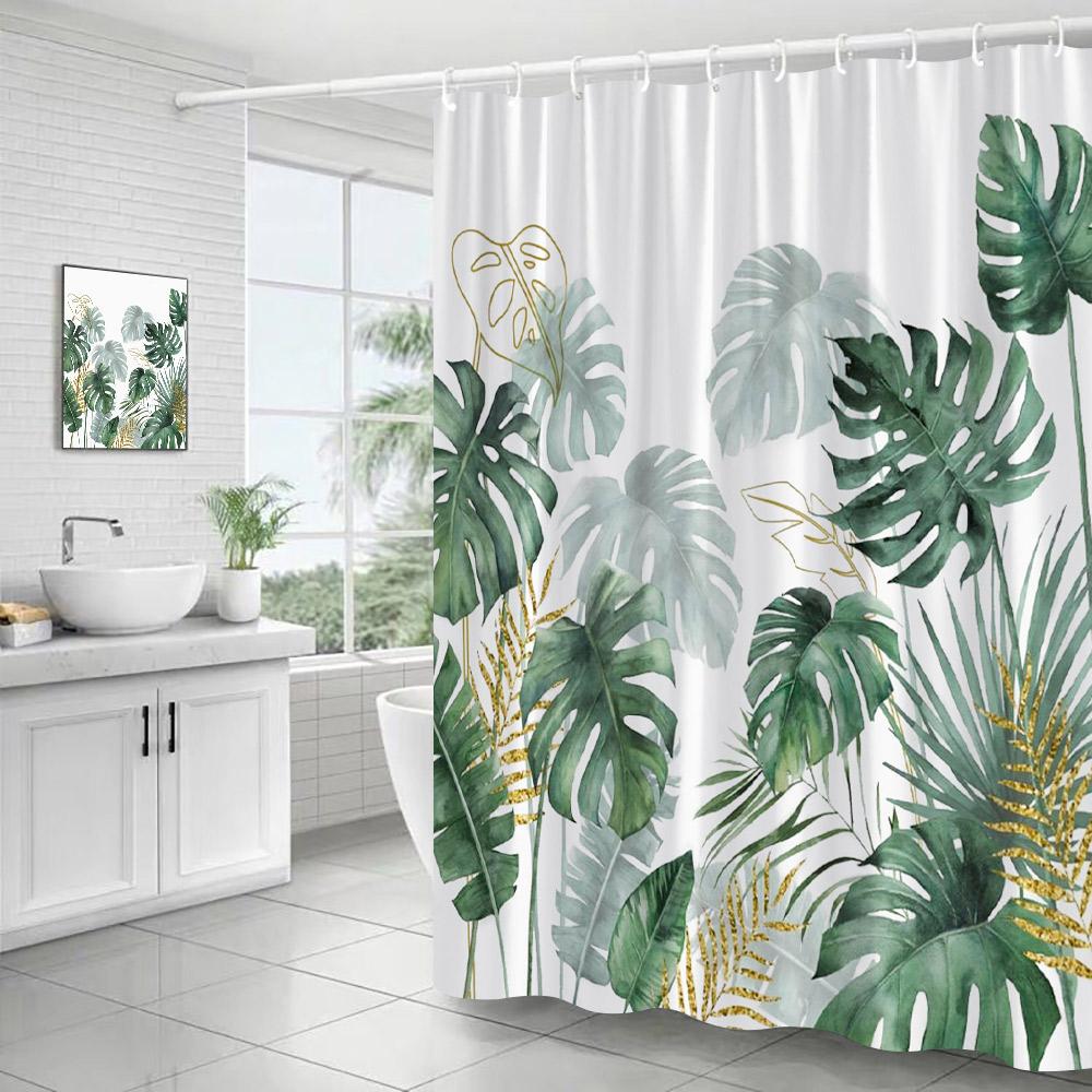 Tropical Leaves Shower Curtains Black Gold Leaves Green Leaf Botanical Jungle Palm Monstera Bathroom Curtains Bath Fabric Decor