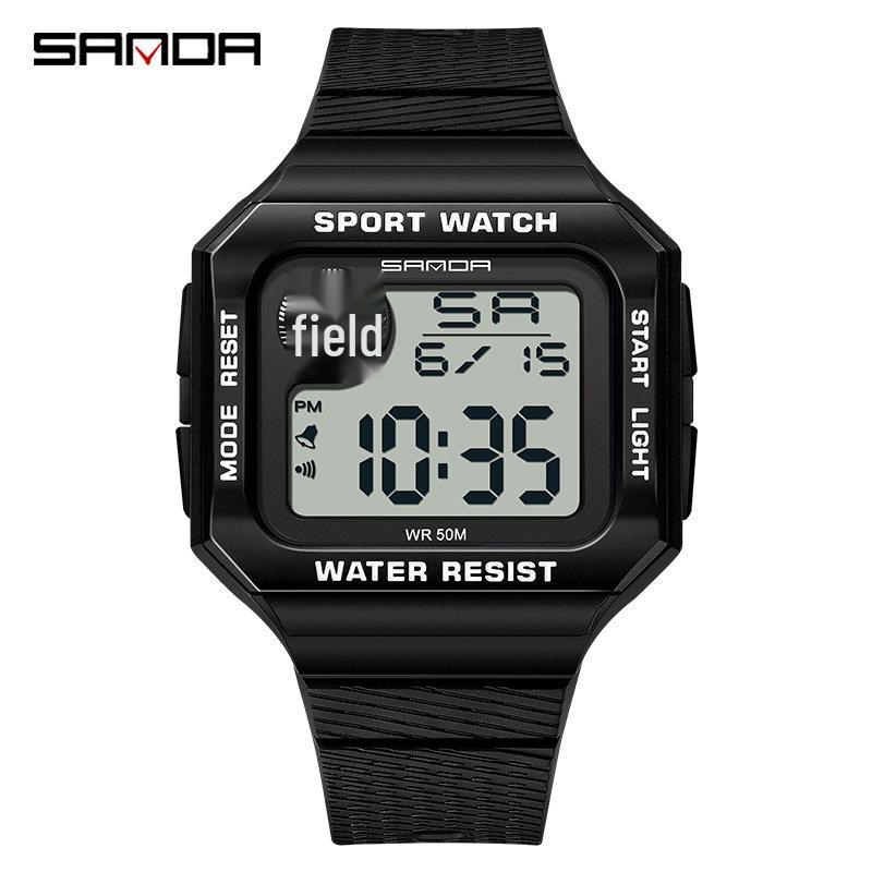 Sanda Men s Trendy Casual Waterproof Square Electronic Watch with Multifunctional Single Display